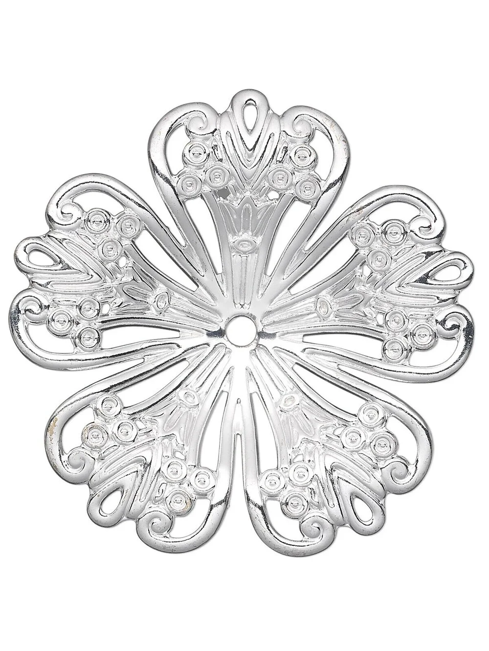 Fancy Concave 5-Petal Flower 42mm Silver Plated Filigrees Pendants 2 pcs